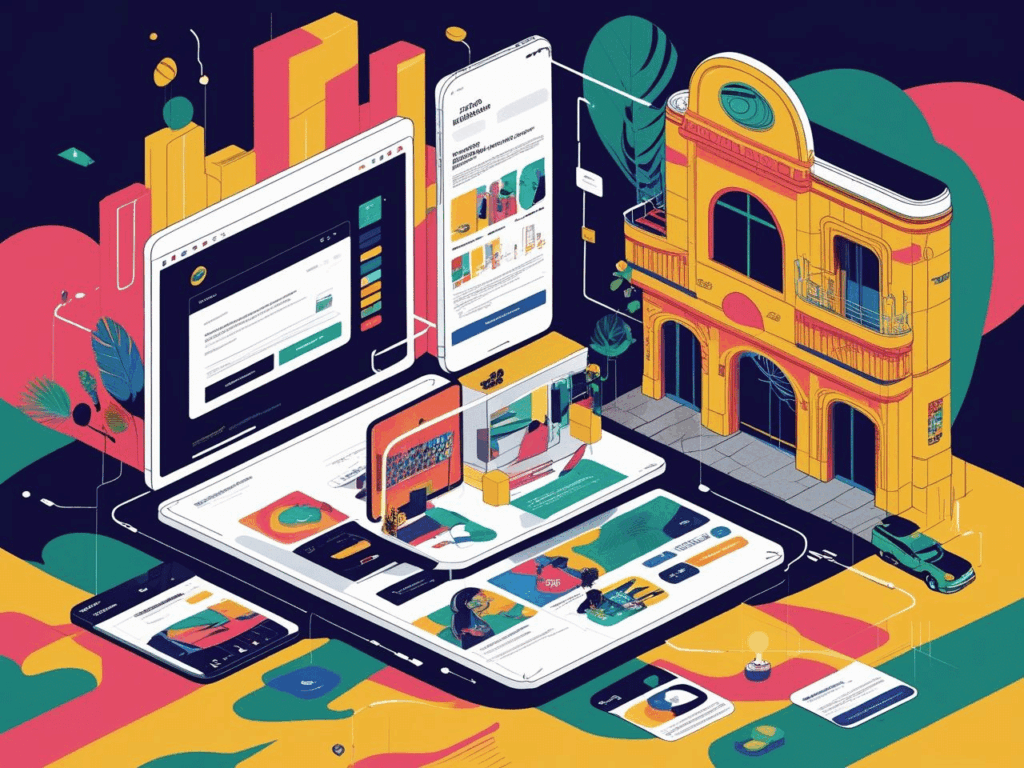 Cenário digital brasileiro em expansão, com website institucional, portfólio criativo e loja virtual ativa, simbolizando crescimento e oportunidades online para empresas.