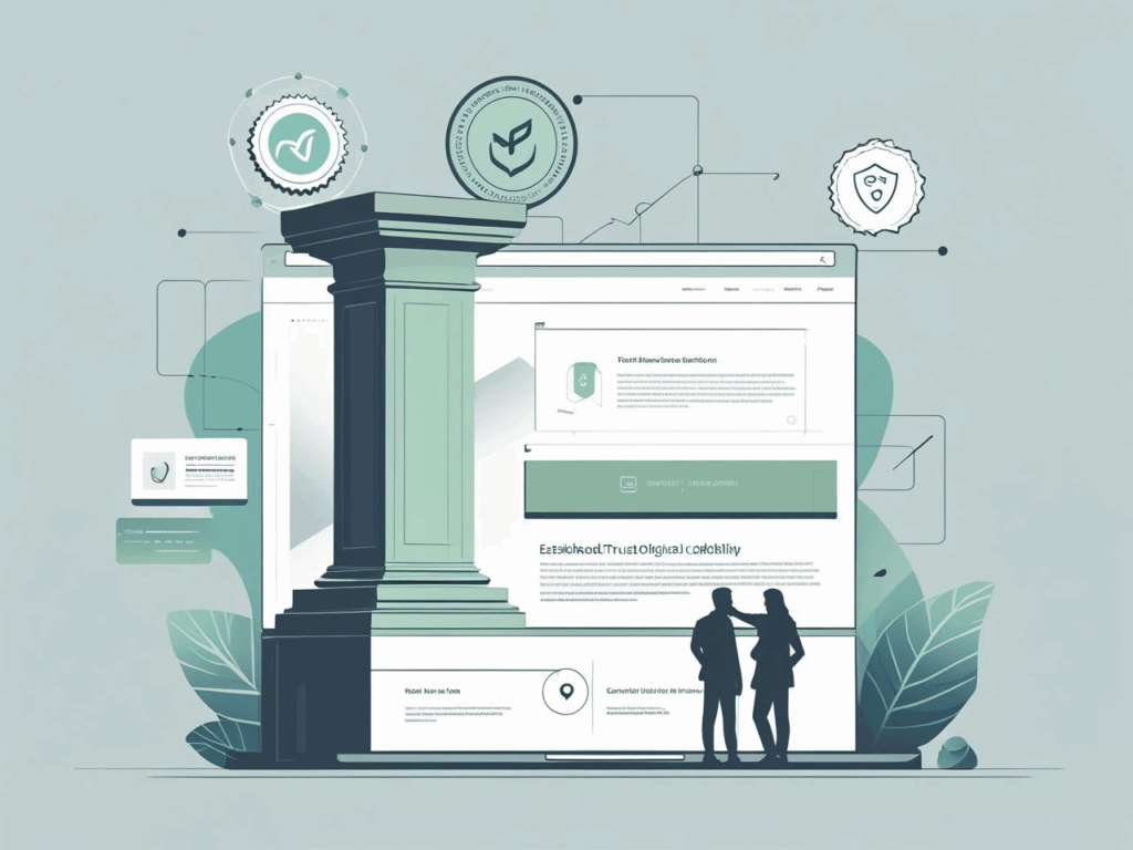 Pessoa olhando para um website moderno e limpo em uma tela, com expressão de confiança e satisfação, simbolizando a credibilidade que um site profissional transmite aos usuários.