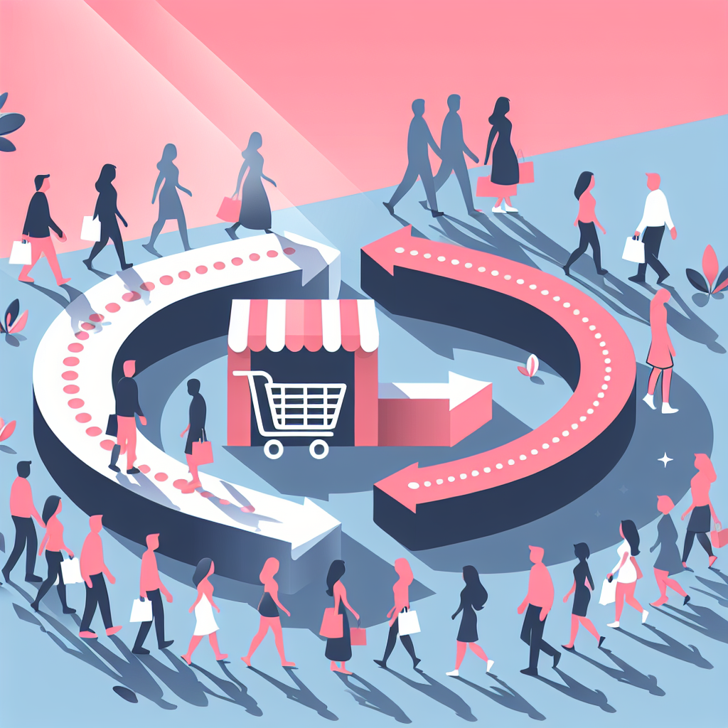 Ilustração de um fluxo de visitantes se transformando em clientes.